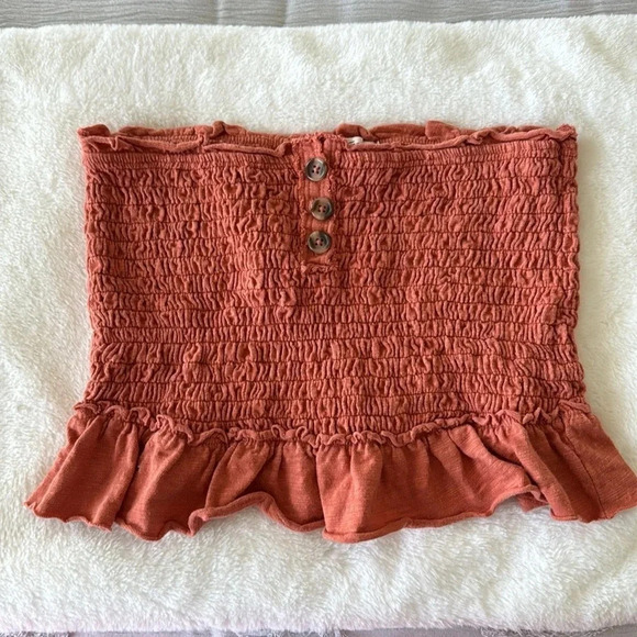 Free People Babe Rust Orange Smocked Tube Top with Button Detail size small - Picture 4 of 9